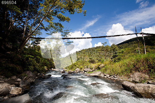 Image of Mountain River with Hanging Bridge