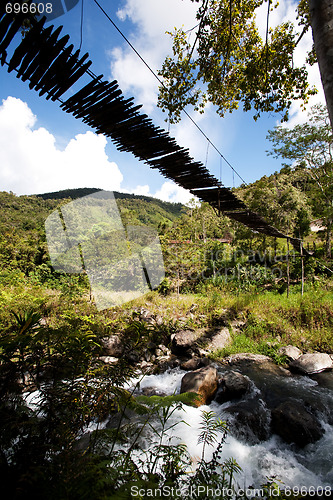 Image of Mountain River with Hanging Bridge