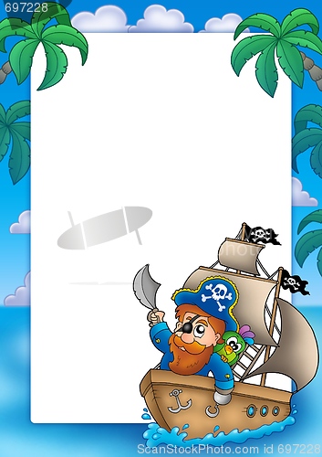 Image of Frame with pirate sailing on ship