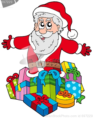 Image of Santa Claus with pile of gifts