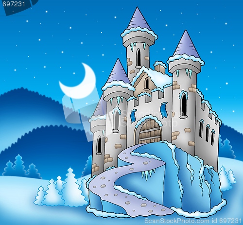 Image of Frozen castle in winter landscape