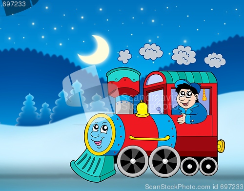 Image of Locomotive in winter landscape