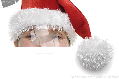 Image of Woman in Santa Hat with Sign