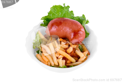 Image of Delicious sausages and French fried potatoes