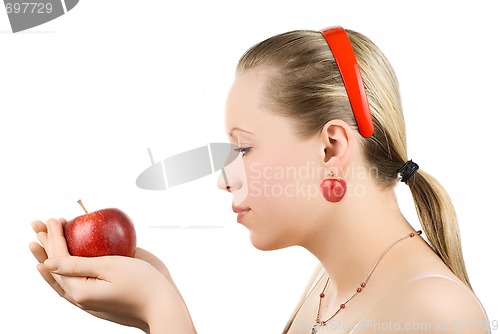Image of Lovely woman with apple