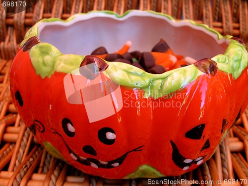 Image of Pumpkin bowl with candy corn