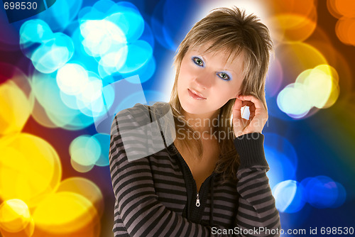 Image of girl on color light background