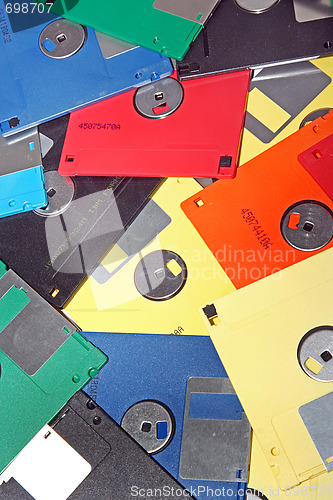 Image of Many colored compute diskette isolated on white