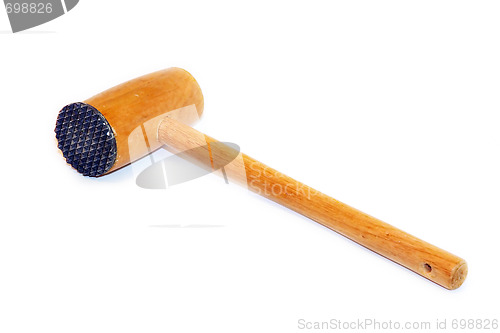 Image of Kitchen toolsl. Wooden hammer isolated on white background