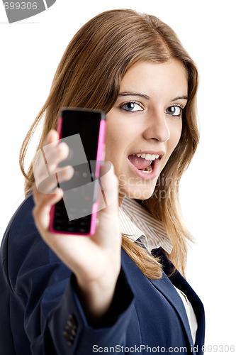 Image of Business woman using a cell phone