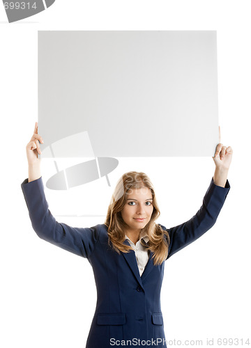 Image of Business Woman holding a billboard