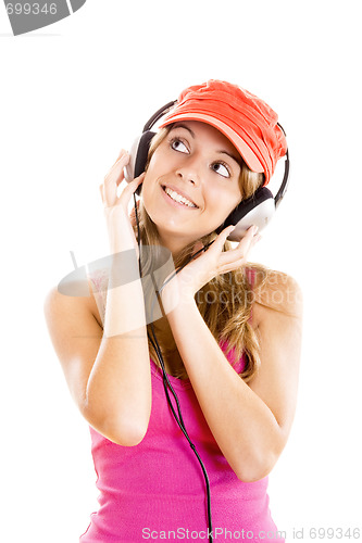 Image of Young woman listen music