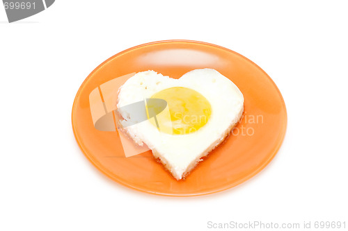 Image of Fried egg in form heart on plate