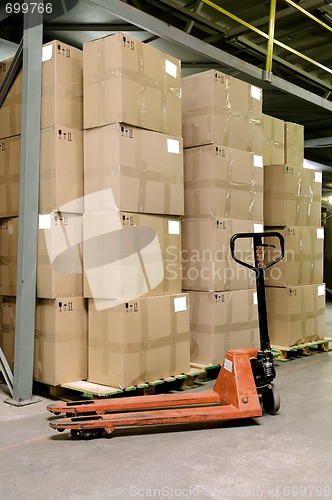 Image of pallet truck in warehouse
