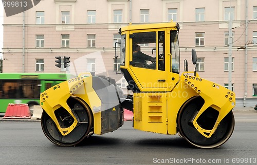 Image of Yellow Asphalt Paving Machine