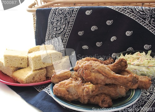 Image of fried chicken and cornbread