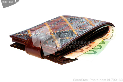 Image of purse with money over white