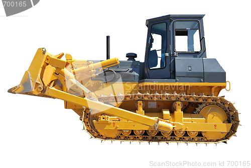 Image of Side view of bulldozer on white