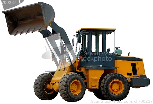 Image of Wheel loader with bucket over white