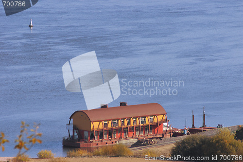 Image of Floating boat station on the river