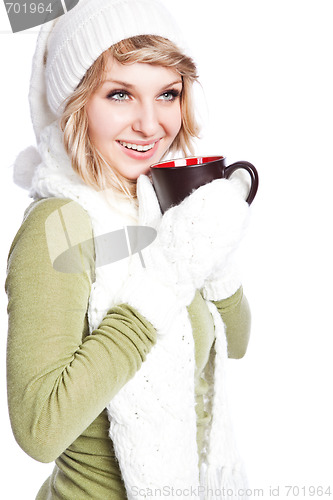 Image of Beautiful woman holding coffee cup