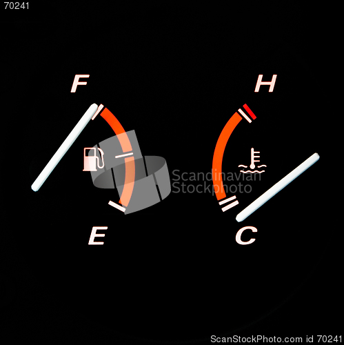 Image of Detail: Glowing Fuel and Temperature Guages