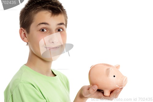 Image of Boy holding a money box