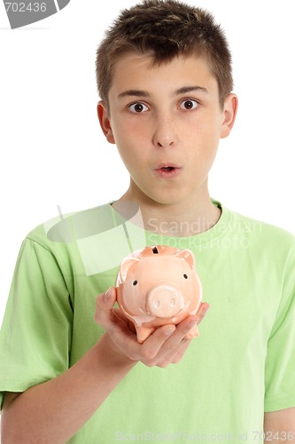 Image of Closeup boy with money box