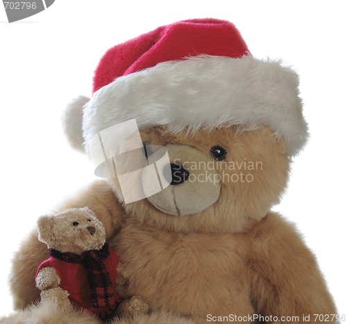 Image of Santa teddy with little bear on lap