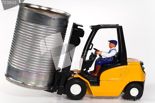 Image of Forklift and tin can