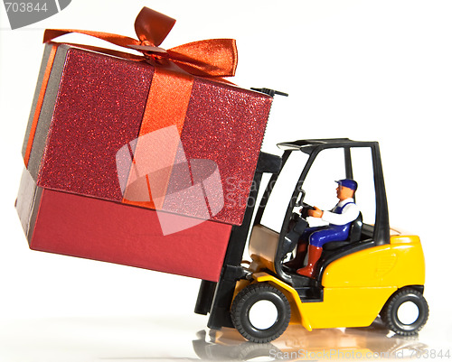 Image of Forklift and present