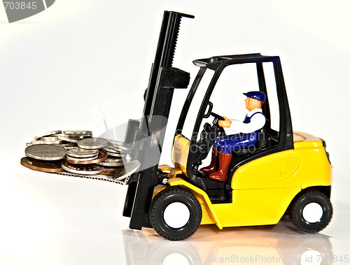 Image of Fork lift and money