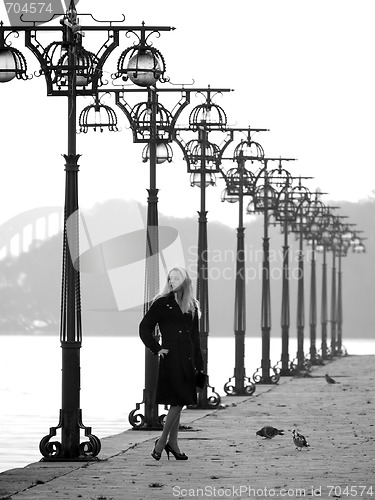 Image of Beautiful blonde on promenade