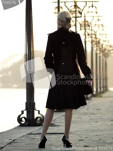 Image of Beautiful blonde on promenade