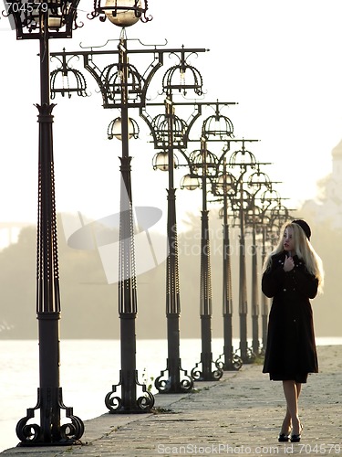 Image of Beautiful blonde on promenade