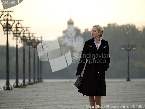 Image of Beautiful blonde on promenade