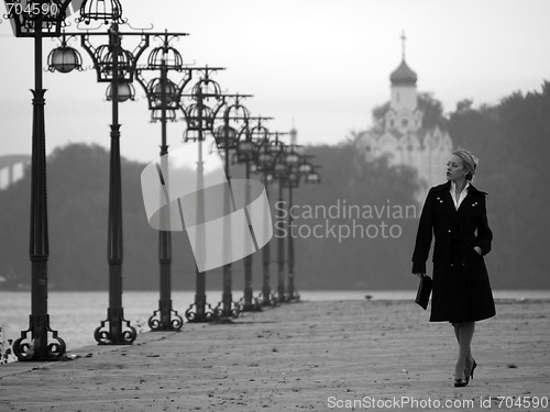 Image of Beautiful blonde on promenade