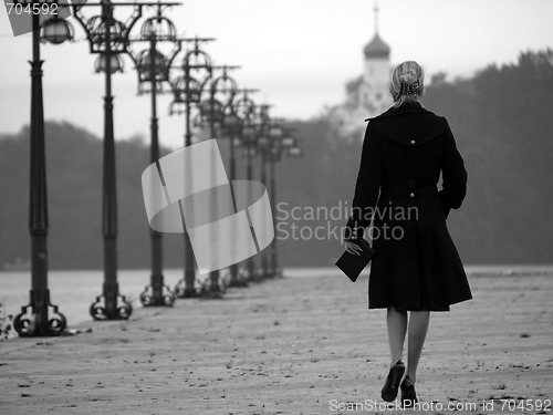 Image of Beautiful blonde on promenade