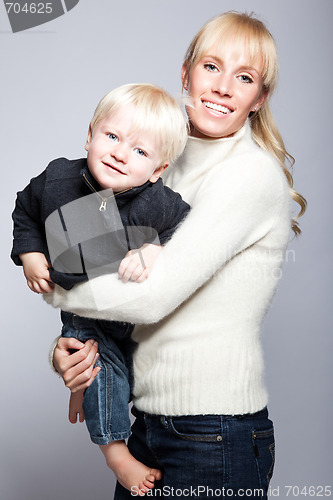 Image of Happy caucasian mother and son