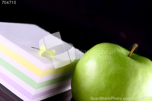 Image of Green apple with the block for records