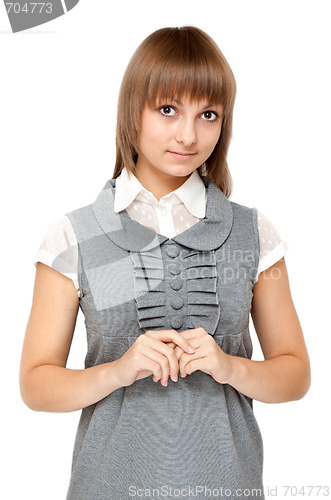 Image of Beautiful girl in gray gown