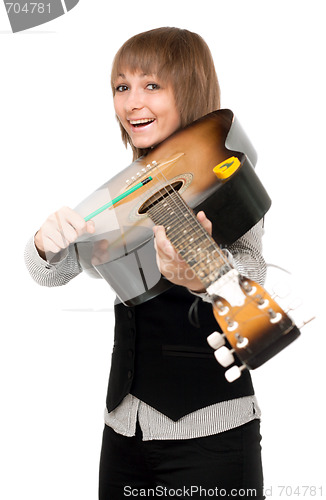 Image of Young girl with guitar in type of the violin