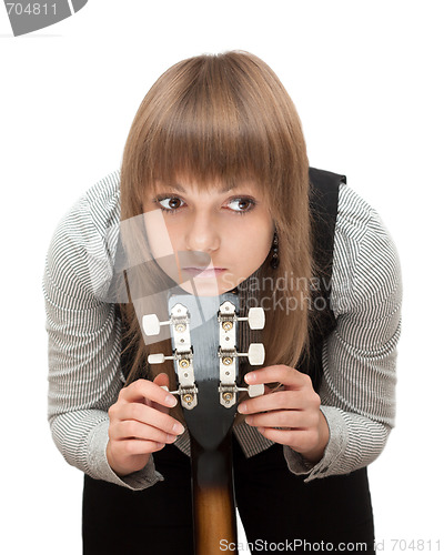 Image of Portrait young girl with guitar