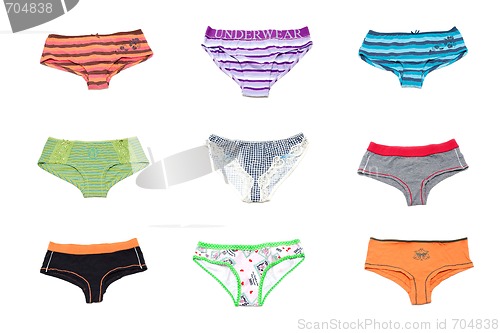 Image of Nine panties on white background