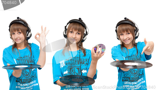 Image of Girl with vinyl disk and CD-disk