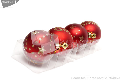 Image of Red cristmas balls in row