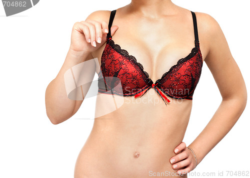 Image of Girl in red bra