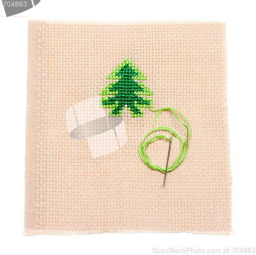 Image of Green spruce on fabrics, needle