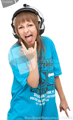 Image of Girl in earphone shows language