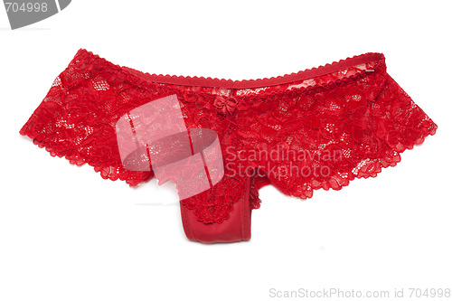 Image of Red lacy panties on white background